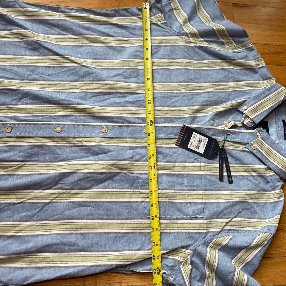 Ben Sherman Blue Green Striped Short Sleeve Button Down Shirt XL Stretch NWT - Picture 6 of 10